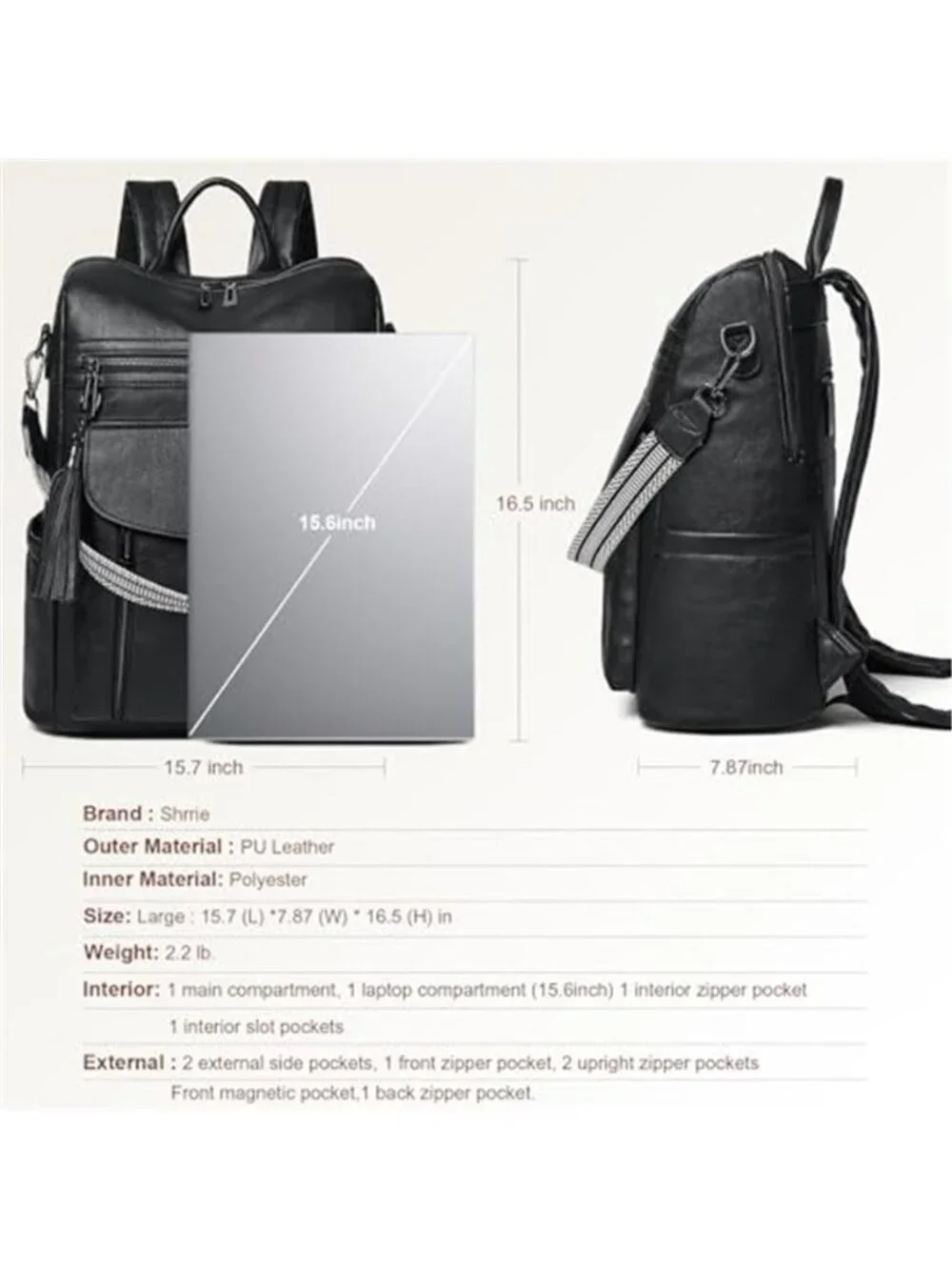 Leather Laptop Backpack Women Work Travel Purse 15.6 Computer Bookbag Tote